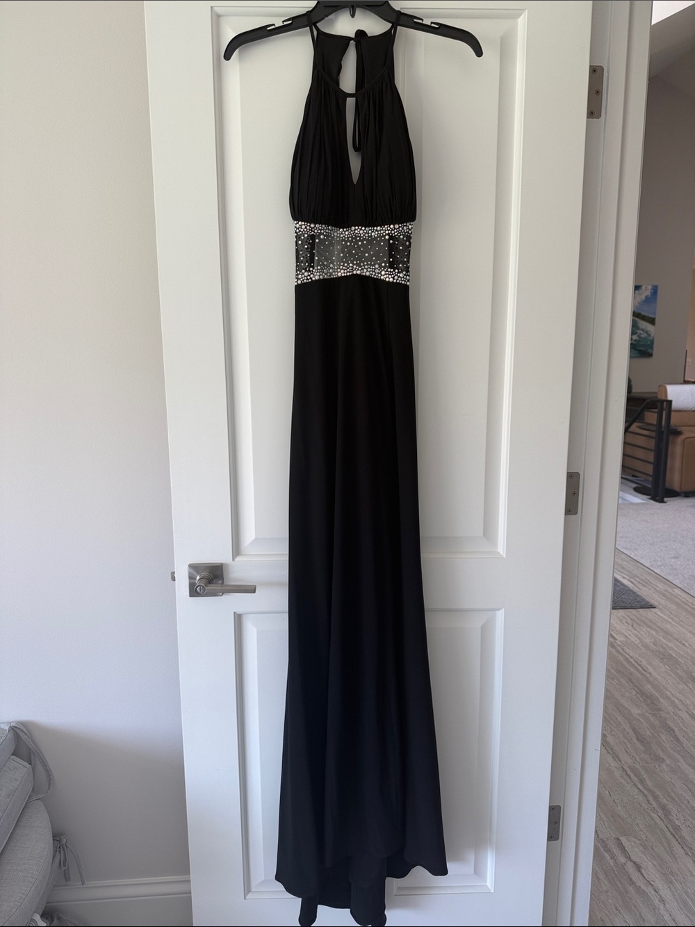 Morgan & Co. Black Halter FormalDress with Jeweled Waist